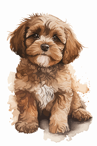 brown and beige watercolour of a cavoodle, vector, contour, white background