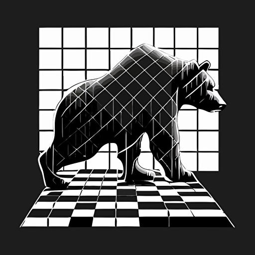 Bear against bull, 4 squares chess board, vector, minimalist, logo for a wall street finance company.