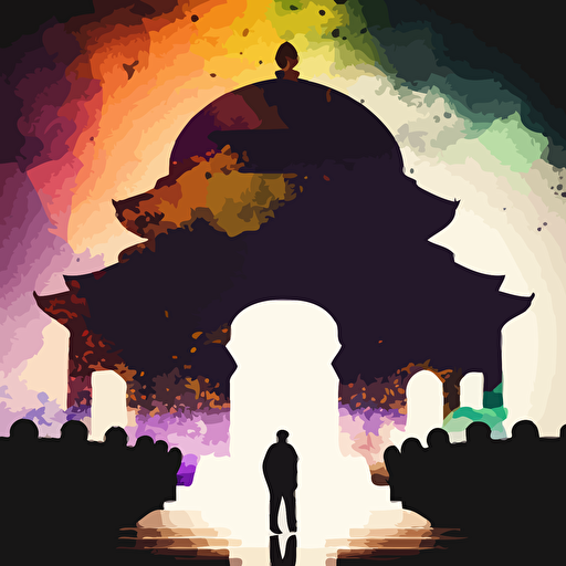 vector art, colorful galaxy inside silhouette of chiang kai shek memorial