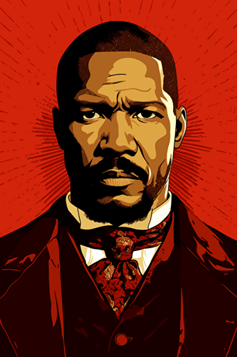 jamie foxx django unchained front view close-up, poster, vector, gritty, detailed, red background,