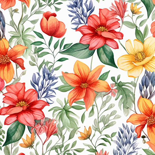 botanic floral bedding pattern vector drawing by pen and watercolor v5