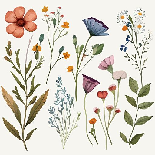 hand painted watercolor wildflower pattern clip art, vector image