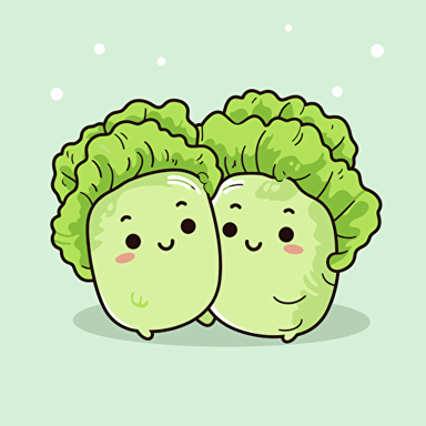kawaii vector clipart of 2 lettuce hugging each other