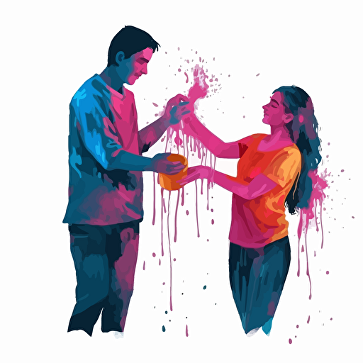 two vector people playing holi with water