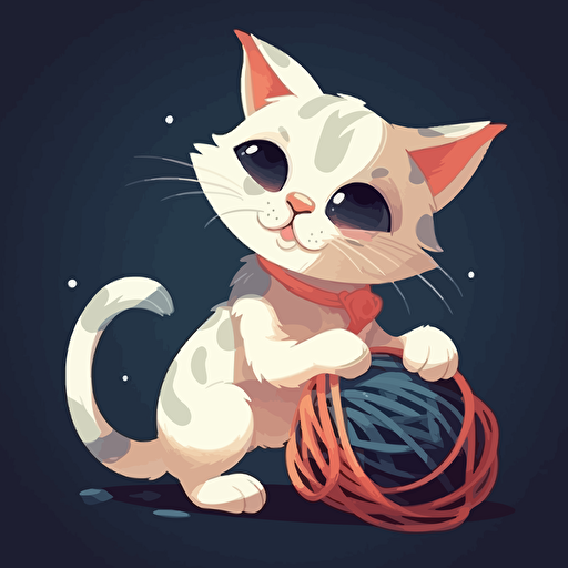 A playful cartoon cat with yarn, featuring a cute and mischievous cat playing with a ball of yarn, Artwork, vector illustration,