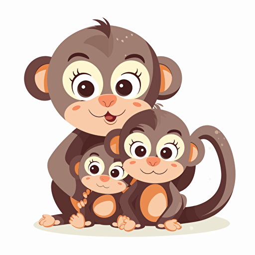 cute mom and baby monkey playing , white background, vector,