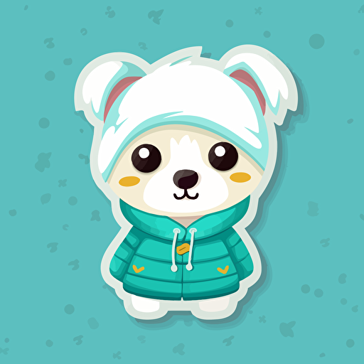 sticker design, super cute baby pixar style white dog, wearing a cyan sweater, vector