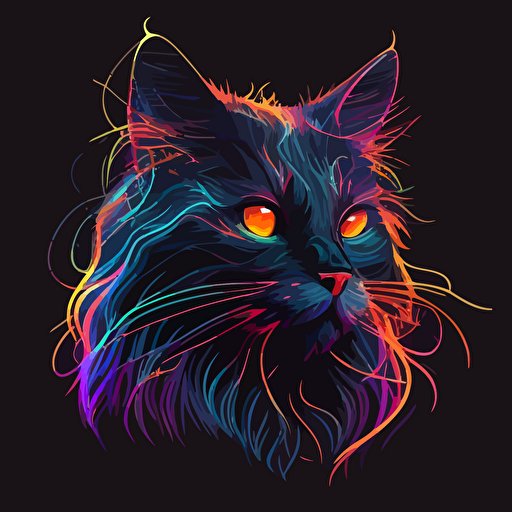 black cat, bright neon colors, vector