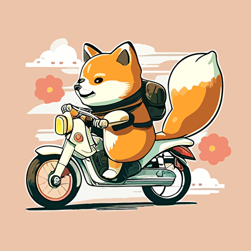 Shiba delivers on a motorcycle, flat style, picture, cartoon, vector