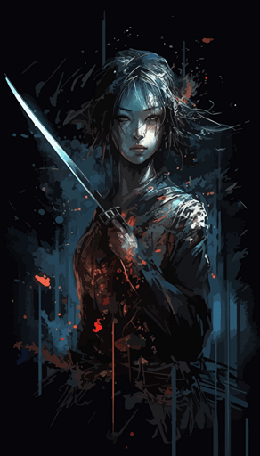 a drawing of a person with a sword, vector art by Yuumei, trending on pixiv, shock art, black background, dark and mysterious, official art