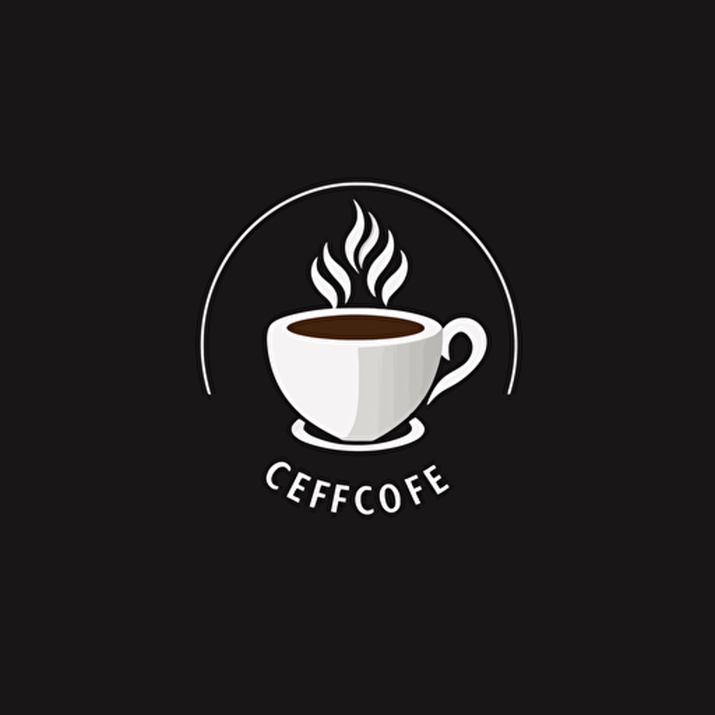 negative space iconic logo of coffee podcast, white vector, on black background
