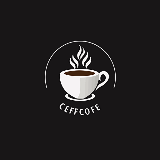 negative space iconic logo of coffee podcast, white vector, on black background