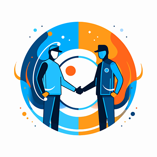imagine flat vector icon, expert partnerships, blue and orange and dark gray, graffiti style