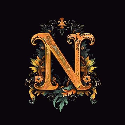 create a elegant vont looking vector image of the letter uppercase N with a bunch of accents around the letter make it simple but complex at the same time with only the color black as the letter and a white background