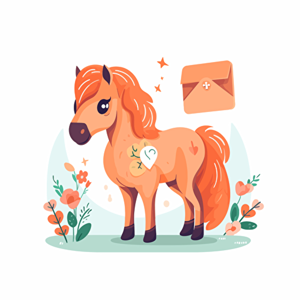 cute horse with letter in an envelope, simple vector flat illustration, white background