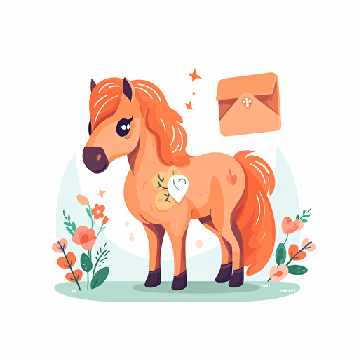cute horse with letter in an envelope, simple vector flat illustration, white background