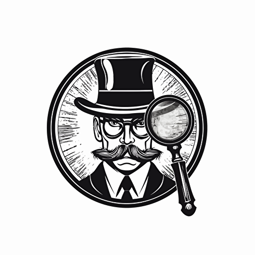 clean, vector logo for a Mystery DAO, detective, magnifying glass, white background