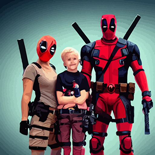 deadpool family photo robot deadpool twins cable comics huge futuristic gun photography 4 k 3d render hd wallpaper digital art