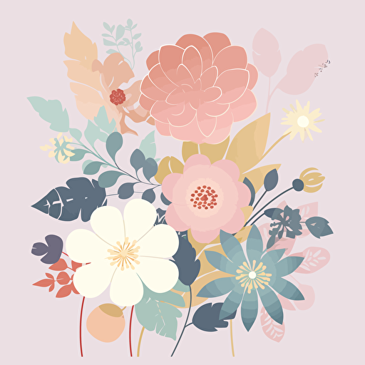 A vector illustration of flowers using soft colors on a transparent background