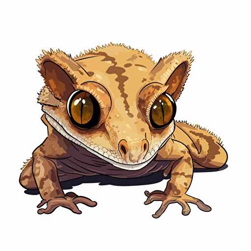 Crested Gecko looking straight in the camera, white bg, vector