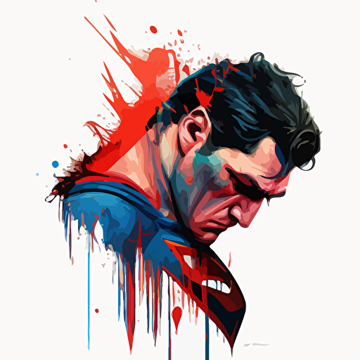 Superman holding back tears of anger, vector illustration, white background