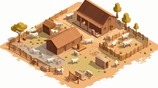 low poly vector illustration of african farm. Isometric perspective.