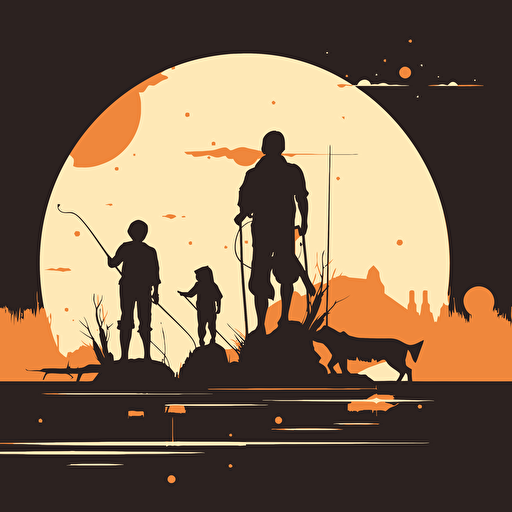 ancestral humans fishing, minimalist design, vector