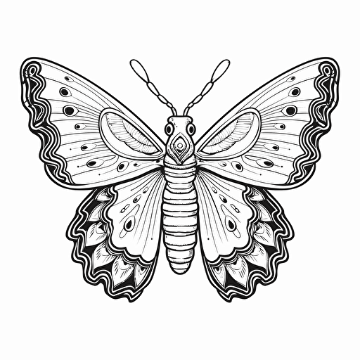 neo traditional moths No Shadow. Cartoon. Coloring page. Vector. Simple.