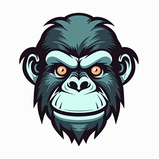 an ilustrative logo of an angry chimpanzee face with short hair in the style of Afarin Sajedi, vector stroke, on white background, use 3 colors,