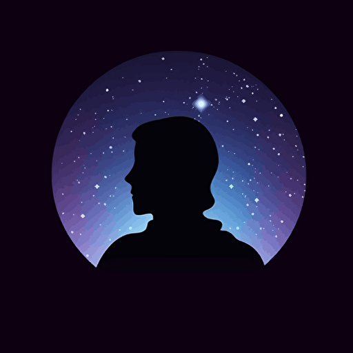 vector avatar silouhette through outer space, minimalistic style, night sky and galaxy