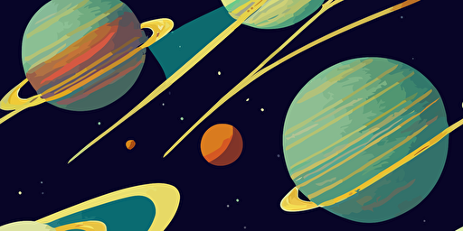 vector moons and planets, on a paper texture, in greens and blues