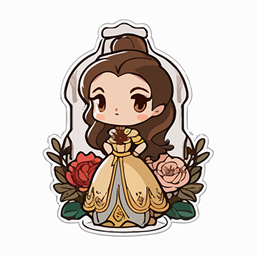 beauty and the beast chibi sticker style transparent background vector