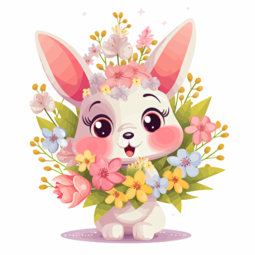cute with flowers, detailed, cartoon style, 2d clipart vector, creative and imaginative, hd, white background