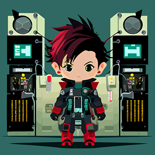anime toddler boy in a robot suite , simple, vector