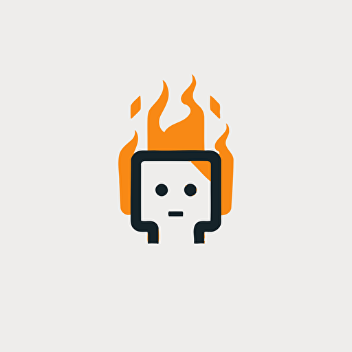 minimalistic futuristic vector startup-company logo, simple shapes, friendly AI bot wrapped in fire, blocky, modern, artistic, 3 colors