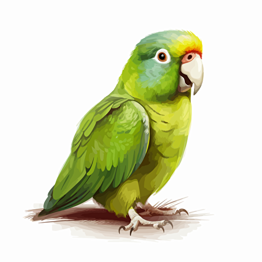 Canary-winged Parakeet bird looking straight in the camera, white bg, vector