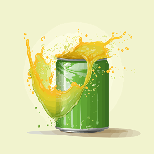 can of lemonade overflowing with green liquid, vector,