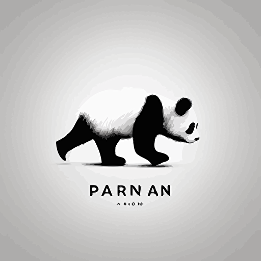 an abstract panda logo. Panda walking away. Behind angle. Black and white vector. Minimal. Simple. Clean. No detail. No texture. Abstract.