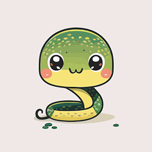 cute snake kawaii style, vector, white background, cute facial expression