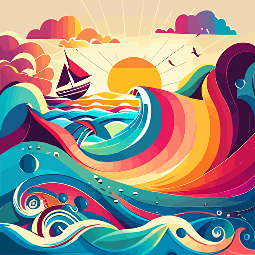 fun vector art, colorful, ocean water