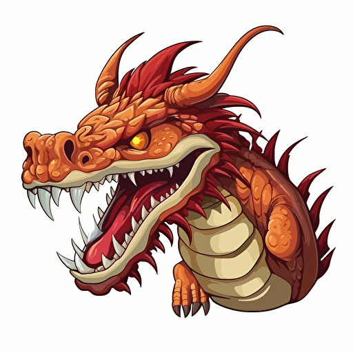 ferocious dragon, detailed, cartoon style, 2d clipart vector, creative and imaginative, hd, white background
