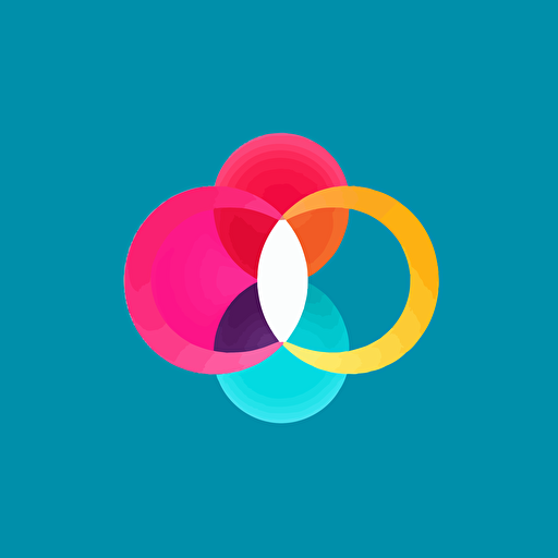 vector art logo of a venn diagram with three circles. Make the three circles Red Green and Blue. Where the circles overlap change the color to yellow, pink and cyan. Make it modern, elegant, simple.
