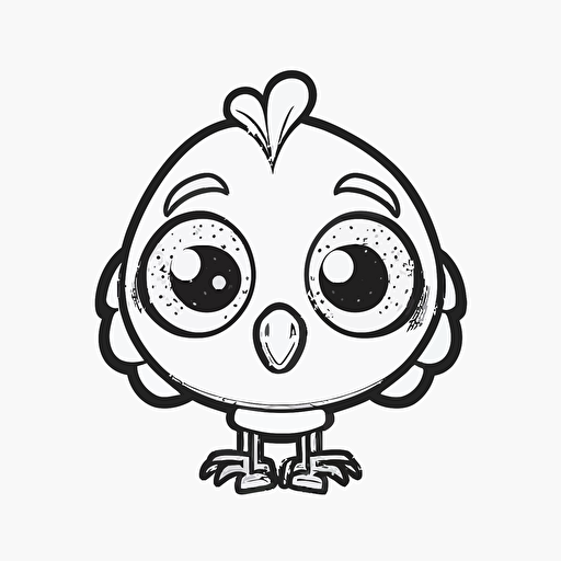 cute turkey in farm, big cute eyes, pixar style, simple outline and shapes, coloring page black and white comic book flat vector, white background