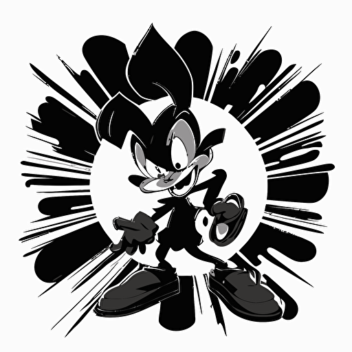 Looney tunes inspired black and white 40's cartoon inkblot, dj holding a cd music, High quality vector illustration, dark, white background, png