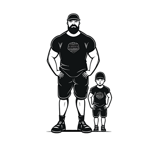 a simple vector logo of a dad with a dad bod posing as a bodybuilder but out of shape, black only on white background c 100