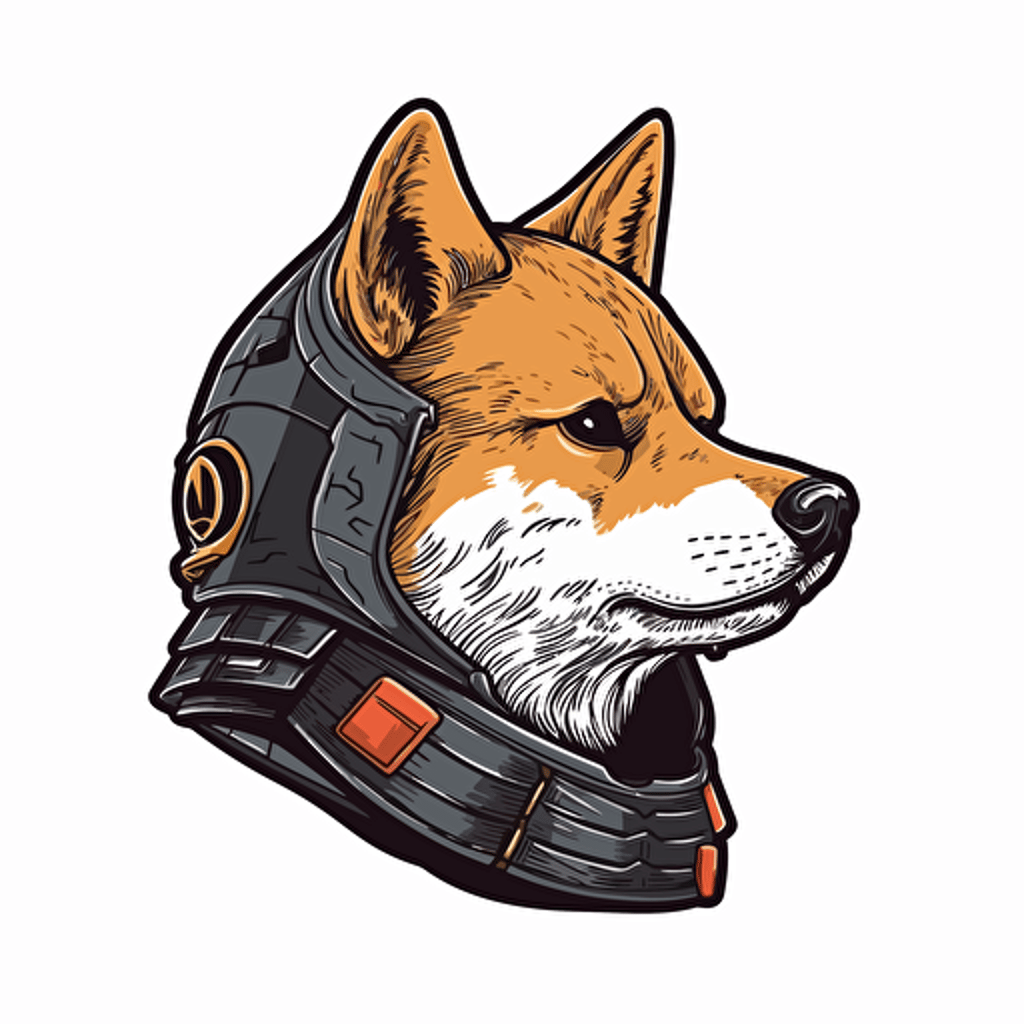 2/3 left side profile shot, cartoon anime 2d, Shiba Inu dark vador with helm, gummy colors, Vector illustration, white background