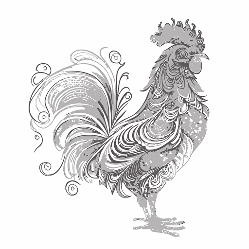 rooster in style of Eric Standley, black and white, flat, vector, line drawling, white background ar 1:1