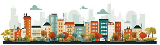 a modern city landscape, with house and gardens , vector on white background