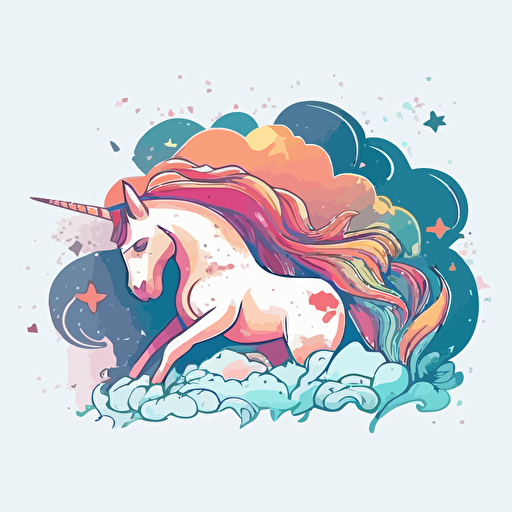 webp, vector logo, cute unicorn, rainbow clouds, degenerative