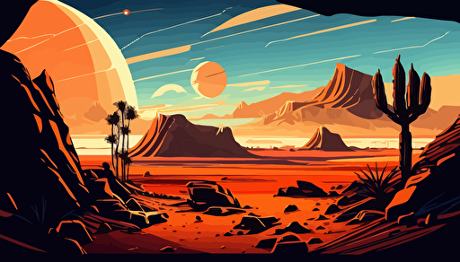 mars aliean planet landscape,mountians,wide angle,planets,anime style,comic,vector,